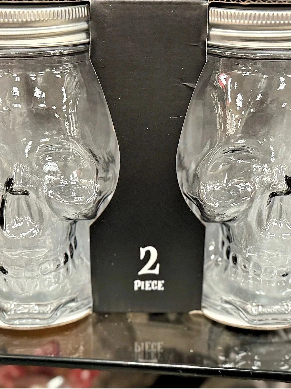 DURA CULINA 16oz Glass Skull Mason Jars 2-Piece Clear & Black Set